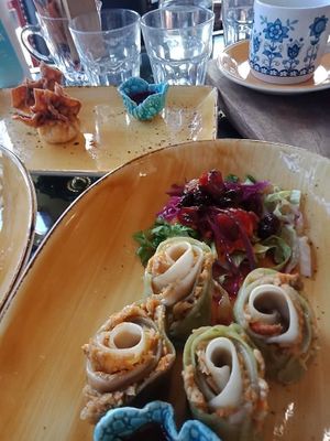 Pot stickers and Wontons yummm! at Lemonwood Eatery in Okato