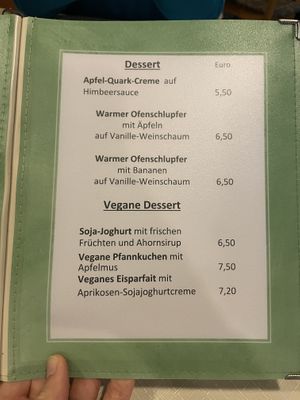 Vegan dessert menu  at Ulis Schlemmertreff in Baden Baden