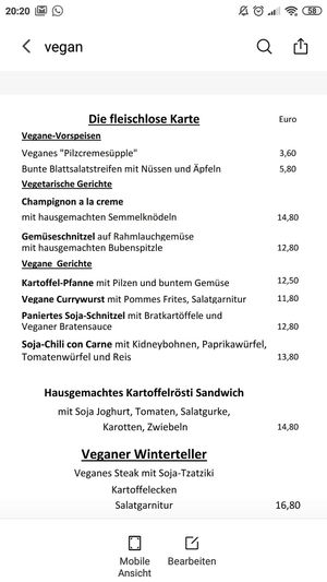 Vegetarische/ Vegane Karte at Ulis Schlemmertreff in Baden Baden
