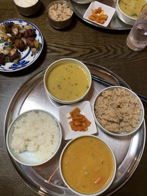 Dinner set (double curry double rice) at Kerala Kitchen Ishigakijima - ケララキッチン石垣島 in Ishigaki