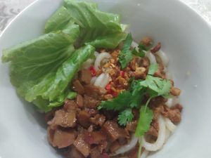 Lau Su Pan / Chinese Udon served with vegan meat, vegetables and tasty soup at Buddha Heart Vegan Cuisine in Medan