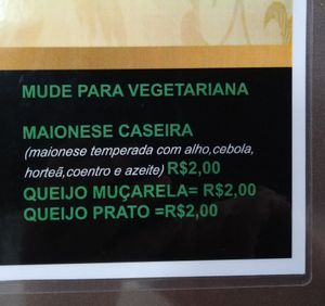 These additions are vegetarian. Everything else on the menu is vegan. at Burger Plus in Sao Paulo