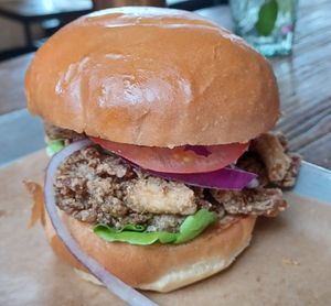Fried Oyster Mushroom Po'boy (vegan) at Grass Roots Kitchen in Tarrytown