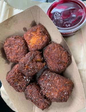 Root Tots w/beet ketchup - I could eat just the ketchup!  at Grass Roots Kitchen in Tarrytown