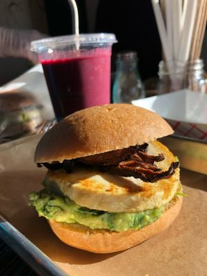 Vegan egg breakfast sandwich  at Grass Roots Kitchen in Tarrytown