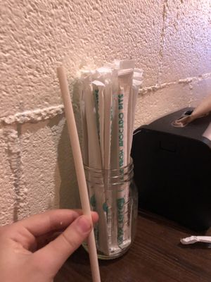 Avocado pit straws at Grass Roots Kitchen in Tarrytown