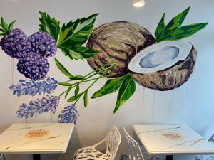 Coconut mural in seating area at The Remedy Exchange in Wakefield