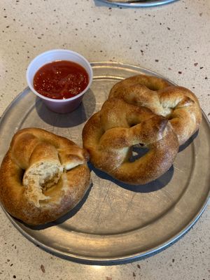 Half order of pretzels with marinara sauce at Mellow Mushroom in Little Rock