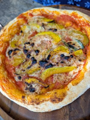 Cashew cheese pizza with pumpkin at Flow Beach Cafe. - Seaddict in Koh Samet