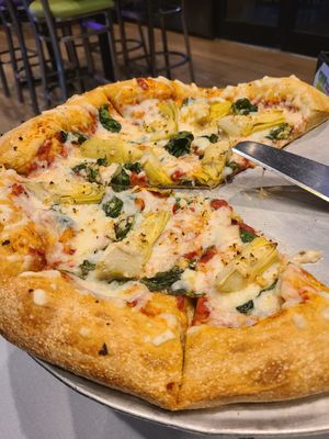 Vegan pizza with artichokes at Mellow Mushroom in Fayetteville