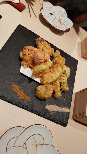 Tempura with curry powder and salt and pepper at Musubi in Tokyo