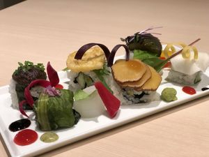 vegan sushi plate was good at Musubi in Tokyo