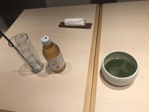 Green Tea (very bitter) and Apple Juice at Musubi in Tokyo