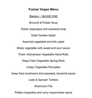 Vegan menu  at Fusion Resort in Cam Ranh