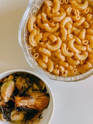 Vegan Mac and Brussel sprouts  at Homeroom in Oakland