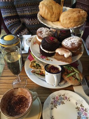 Vegan afternoon tea with soya hot chocolate and prosecco ❤️ at Cuthbert's in Liverpool