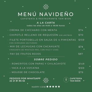 Special December menu at Cafetería Tambien in Puebla