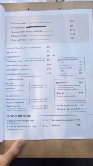 Carta at Cafetería Tambien in Puebla