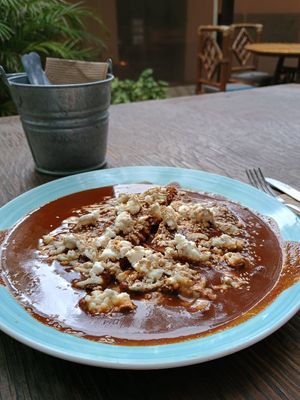 Enmoladas con relleno de nopales at Cafetería Tambien in Puebla
