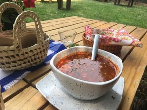Sopa de birria  at Cafetería Tambien in Puebla