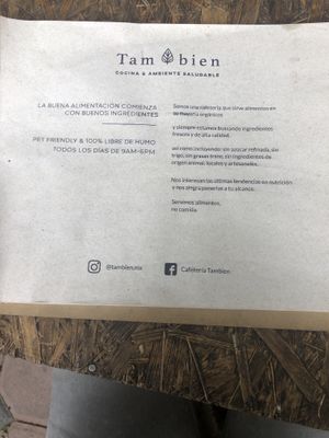Menu at Cafetería Tambien in Puebla