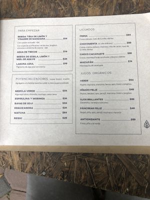 Menu at Cafetería Tambien in Puebla