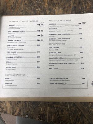 Menu at Cafetería Tambien in Puebla