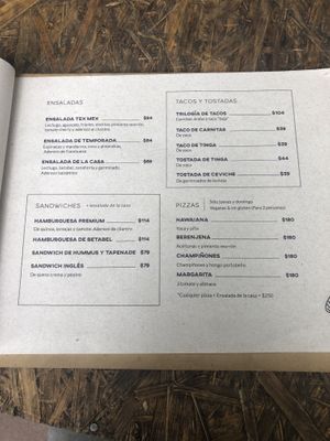 Menu at Cafetería Tambien in Puebla