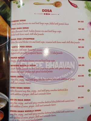 Menu at Shree Bhaavan - Norris Rd in Central Singapore