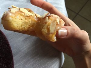 Fresh, soft, fluffy, delicious almond donut (.45 extra)  at Vegan Donut-Gelato in Houston