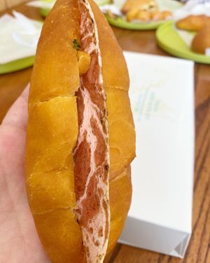 Tofurkey sausage kolache with bacon. (Bacon was VERY bacon-y tasting) at Vegan Donut-Gelato in Houston