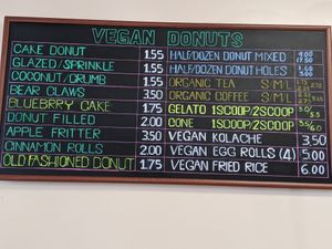 Menu board at Vegan Donut-Gelato in Houston