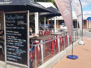 Outdoor seating at The Bays Kitchen in Saint Helens