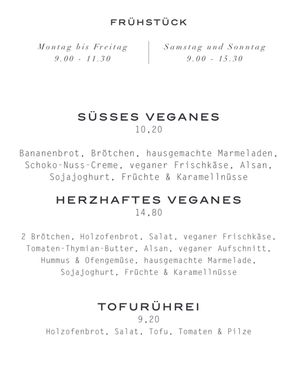 vegan breakfast options (unfortunately in german)  at Klippkroog in Hamburg