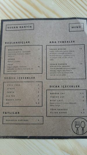 Menu at Vegan Kantin in Bursa