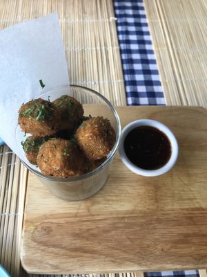 Tofu popcorn with bbq sauce at Moreish in Dubai