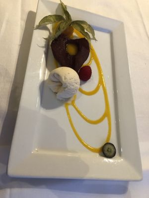 Poached pear and vegan vanilla ice cream at The Ambrette in Margate