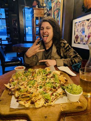 The ‘full’ size veganised Fear The Reaper nachos! So good. at Jackalope's in Vancouver
