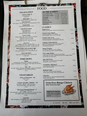 Menu card  at Calanda in Chur