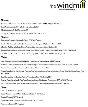 Menu march 2024 at The Windmill in Macclesfield