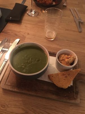 Soup with cornbread and houmous  at The Windmill in Macclesfield