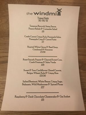 Vegan Night Menu - Sept 2019  at The Windmill in Macclesfield