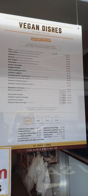 Vegan menu at Gino's Fryer  in Largs