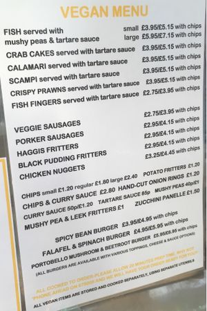 Vegan Menu at Gino's Fryer  in Largs
