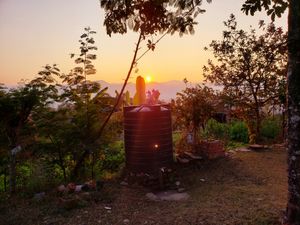 Stunning sunsets at Mountain View Eco Farm in Lekhnath