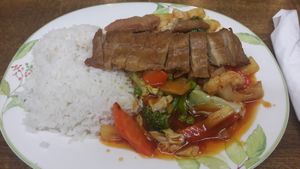 Mock duck sweet and sour at Jade-Imbiss in Dusseldorf