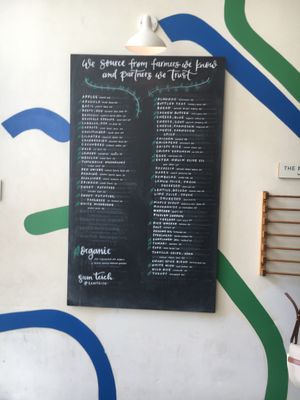 Locally sourced food info on wall.  at sweetgreen - 3rd Ave in New York City