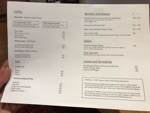 Menu at Prana Center in Da Lat