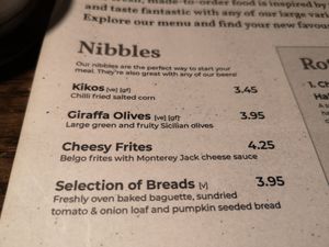Menu at Belgo in London