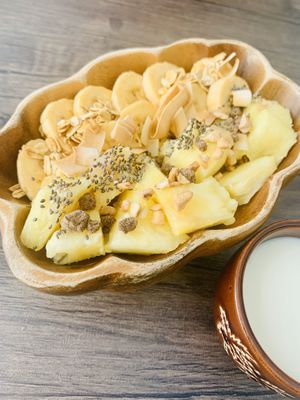 Granola bowl (pineapple and banana)  at Le Voyage in Coron